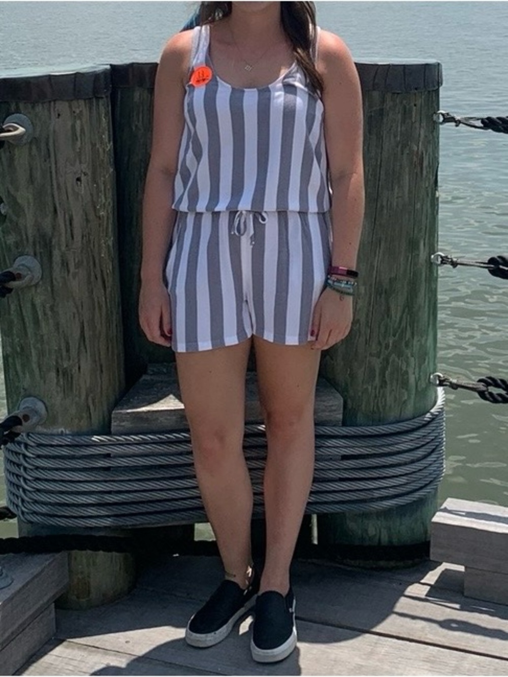 Gray and White Striped Tank Romper